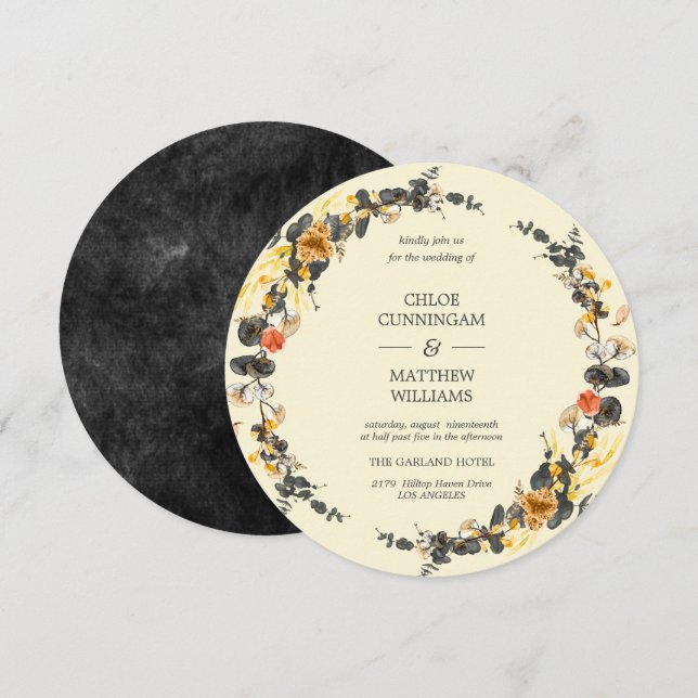 Invitation Wreath d'automne | Cycle Mariage moderne (Devant / Derrière)