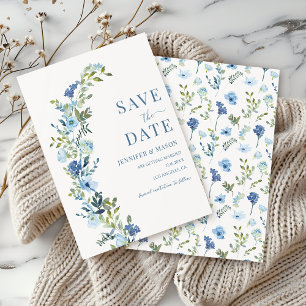 Invitation Wreath Floral Bleu Whimsical Enregistrer La Date