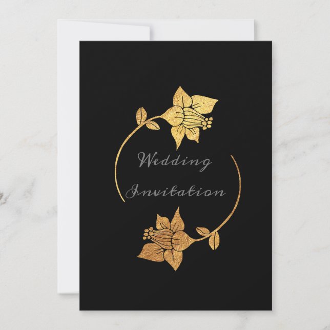 Invitation Wreath Florale Gris Noir Luxe Elégant (Devant)