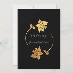 Invitation Wreath Florale Gris Noir Luxe Elégant