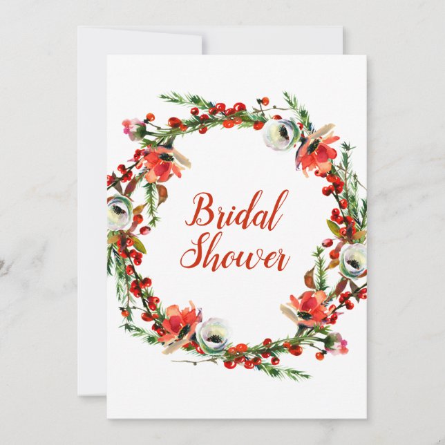 Invitation Wreath Florale hiver rustique Fête des mariées mod (Devant)
