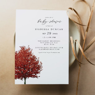 Invitation WREN Red Autumn Fall Aquarelle Maple Tree Baby