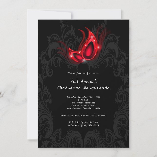 Invitation XMAS de Noël Mascarade Rouge 5x7 (Devant)