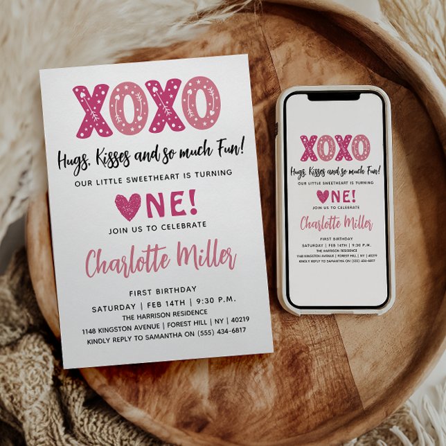 Invitation XOXO Câlins et bisous Saint-Valentin 1er anniversa (Créateur téléchargé)