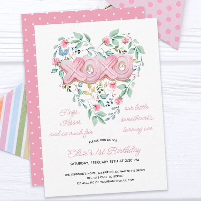 Invitation XOXO Cookie Rose Délicieuse Fille Florale 1er anni (Créateur téléchargé)
