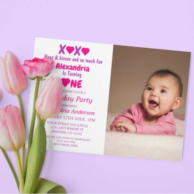 Invitation XOXO Embrasse et embrasse 1er anniversaire (Créateur téléchargé)