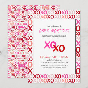 Invitation XOXO Girls Night Out rose mignonne fête de la Sain
