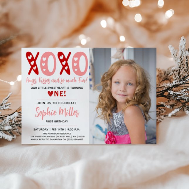 Invitation XOXO Hugs & Kisses Saint Valentin 1er anniversaire (Créateur téléchargé)