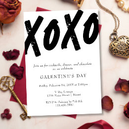 Invitation XOXO Painted Black and White Galentine's Day Party