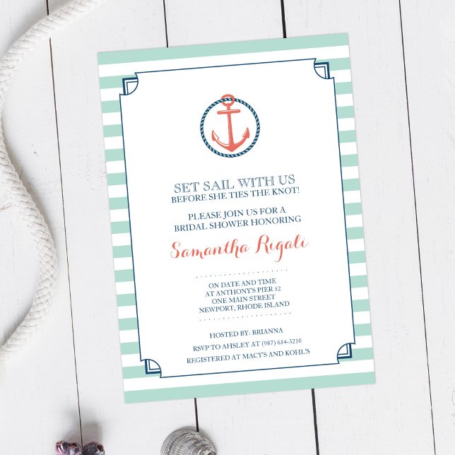 Invitation Yacht Club Bridal Shower Invitation, Ancre (Créateur téléchargé)