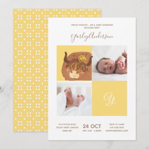 Invitation Yak Jaune ・ Alphabet Monogramme Baby shower mignon