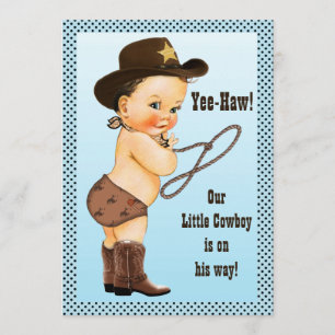 Invitation Yee Haw ! Baby shower Brunette Cowboy