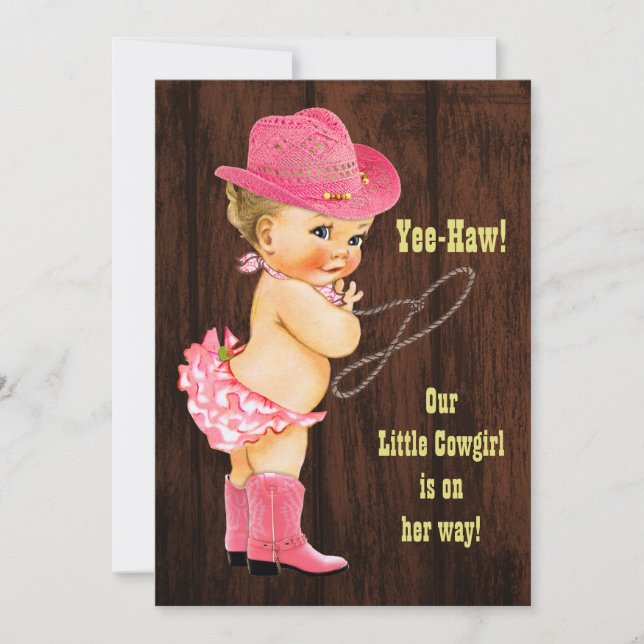 Invitation Yee-Haw ! Baby shower rustique Blonde Cowgirl (Devant)
