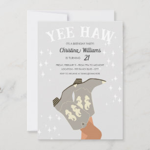 Invitation Yee Haw Moderne Grey Occidental Cowboy Anniversair