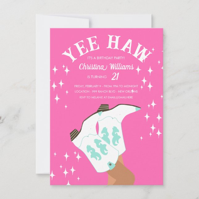 Invitation Yee Haw Moderne rose chaud Rodéo Western Rodéo Ann (Devant)