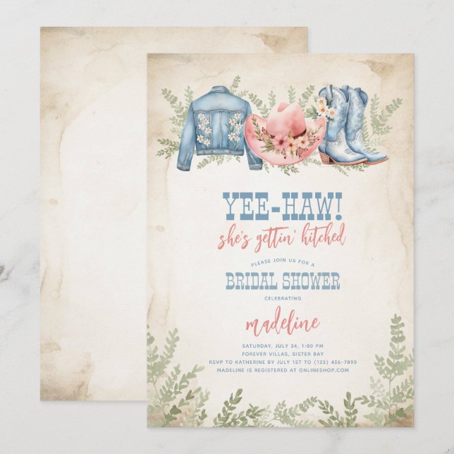 Invitation Yee-Haw She's Gettin Hitched Bridal (Devant / Derrière)