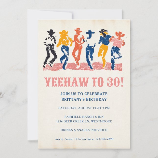 Invitation Yeehaw Cowgirl moderne 30e fête d'anniversaire (Devant)