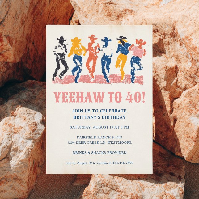 Invitation Yeehaw Cowgirl moderne 40e fête d'anniversaire (Créateur téléchargé)