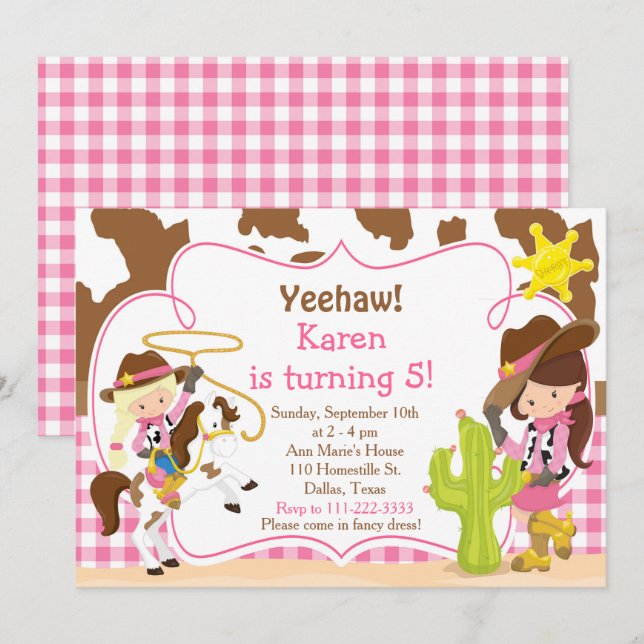 Invitation Yeehaw Cowgirl Western fête d'anniversaire (Devant / Derrière)