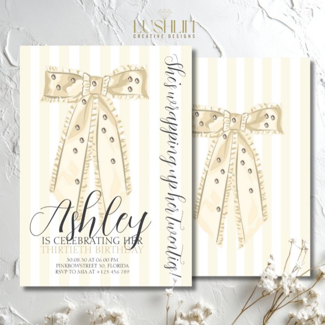Invitation Yellow Coquette Bow Elegant Thirtieth Birthday (Créateur téléchargé)