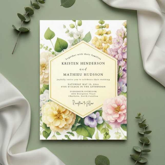 Invitation Yellow Floral Botanical Romance Wedding (Créateur téléchargé)