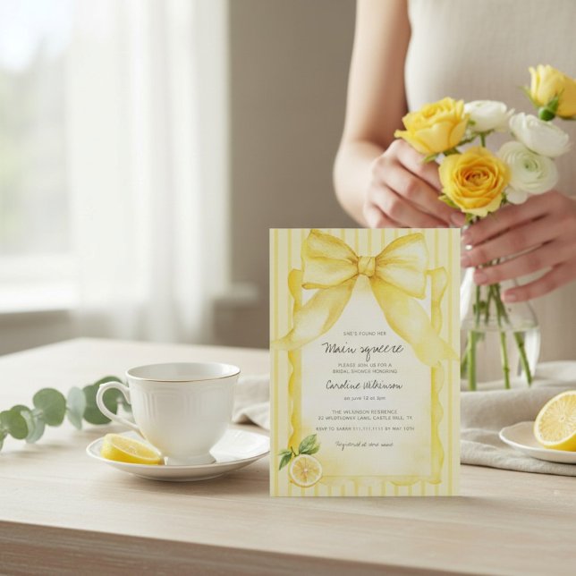 Invitation Yellow Lemon & Bow "Main Squeeze" Bridal Shower  (Créateur téléchargé)