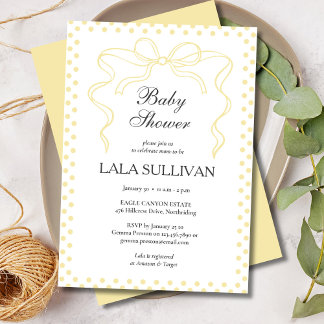 Invitation Yellow Polka Dot Coquette Bow Baby Shower