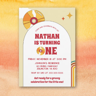 Invitation Yellow Retro 1er Anniversaire de enfant Super Part