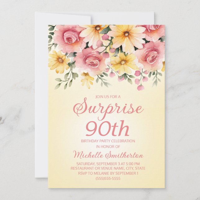 Invitation Yellow Rose Springtime Floral Surprise 90e (Devant)
