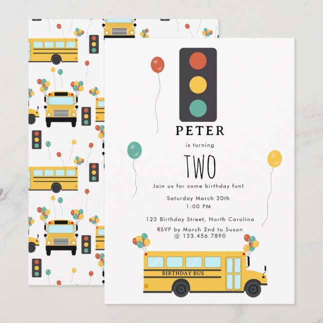 Invitation Yellow School Bus Kids Birthday Party (Devant / Derrière)