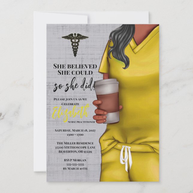 Invitation Yellow Scrubs Médicale School Graduation Invitatio (Devant)