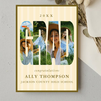 Invitation Yellow Stripe Photo Graduation Announcement