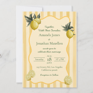 Invitation Yellow Stripes with Lemons Wedding