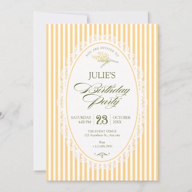 Invitation Yellow vintage choquette birthday (Devant)
