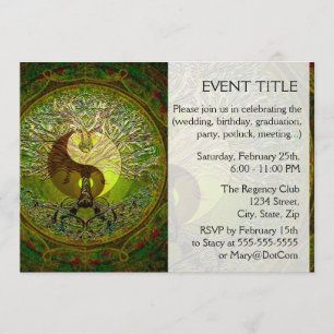 Invitation Yin Yang Mandala vert avec l'arbre de vie