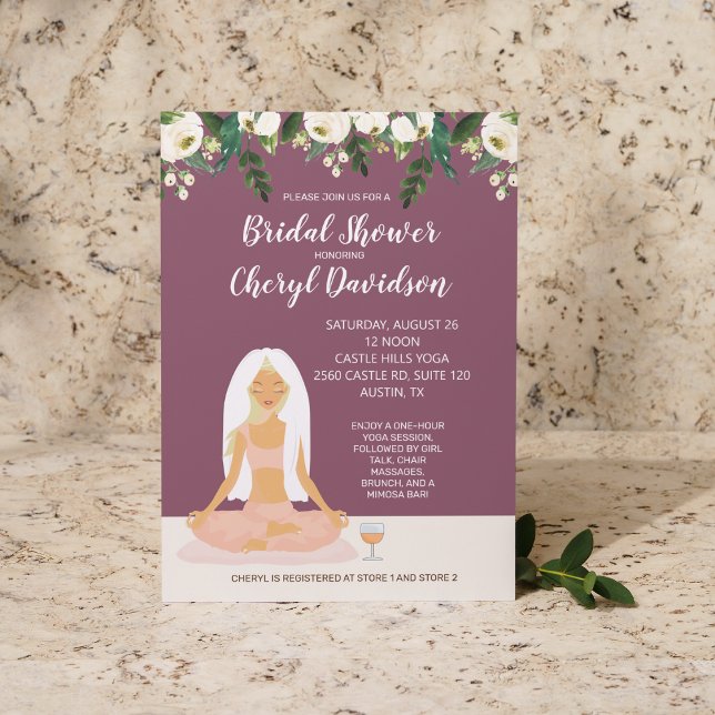 Invitation Yoga Bride Fête des mariées Bourgogne (Yoga Bridal Shower Invitation Burgundy)