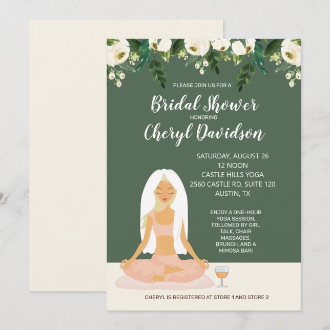 Invitation Yoga Mariée Fête des mariées Verdure et Rose (Devant / Derrière)