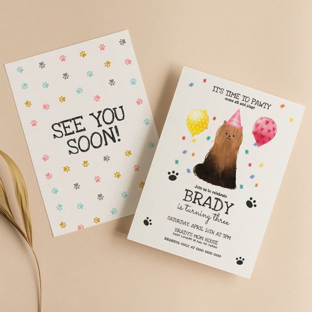 Invitation Yorkie Lets Chien Pawty Chien Chiot Puppy Annivers (Créateur téléchargé)