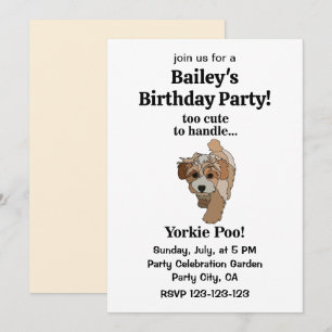 Invitation Yorkie Poo Yorkipoo mignonne Chien fête d'annivers