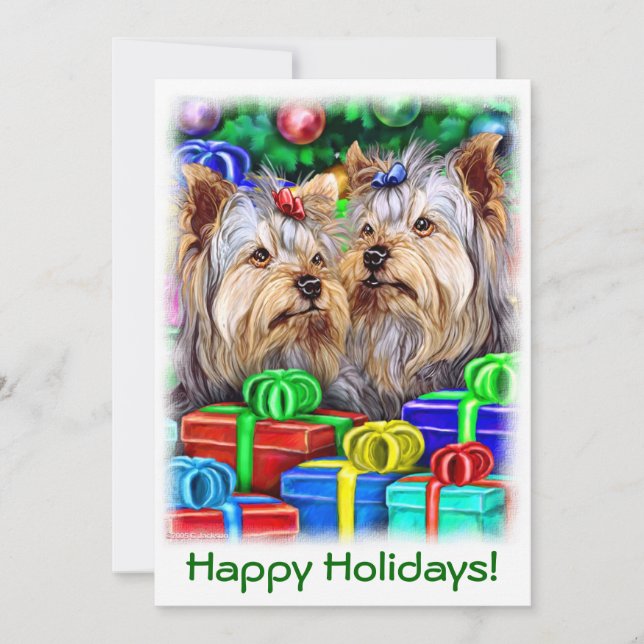 Invitation Yorkshire Terrier Cadeaux de Noël (Devant)