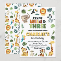 Young Wild & 3 Safari Zoo Animal fête d'anniversai