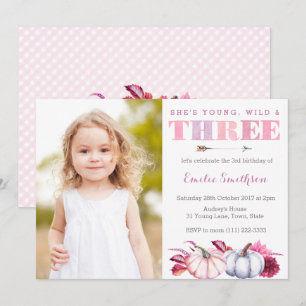 Invitation Young Wild and Three, Citrouille 3ème anniversaire