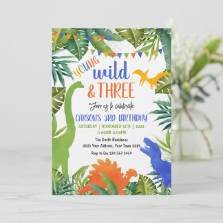 Invitation Young Wild and Three Dinosaur Birthday
