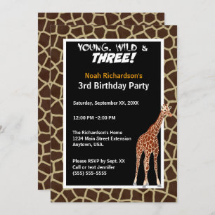 Invitation Young Wild and Three Giraffe Safari