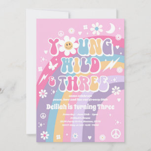 Invitation Young Wild And Three Hippie 3e fête d'anniversaire