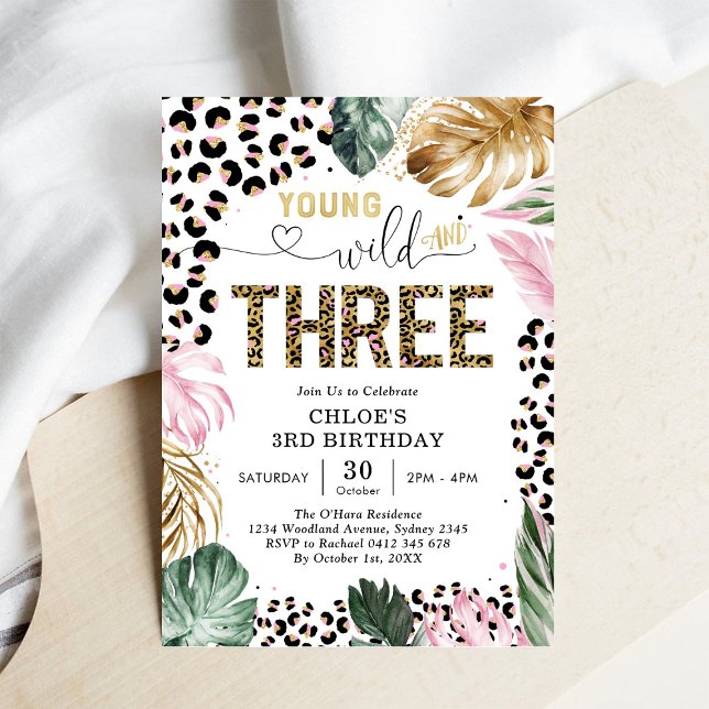 Invitation Young Wild and Three Leopard Girl 3rd Birthday (Créateur téléchargé)