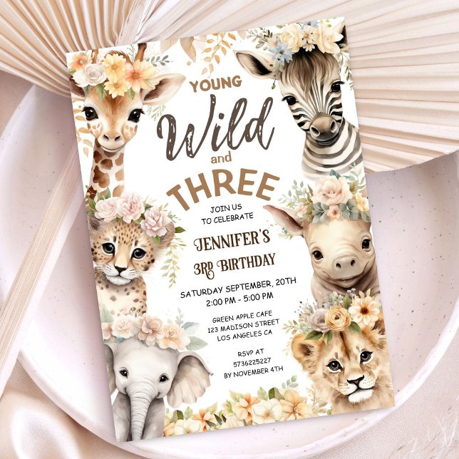 Invitation Young Wild and Three Safari Animaux 3e anniversair (Créateur téléchargé)
