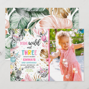 Invitation Young Wild And Three Safari Jungle Animals Party