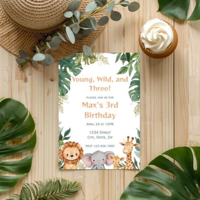 Invitation Young Wild and Three Safari Jungle Birthday (Créateur téléchargé)