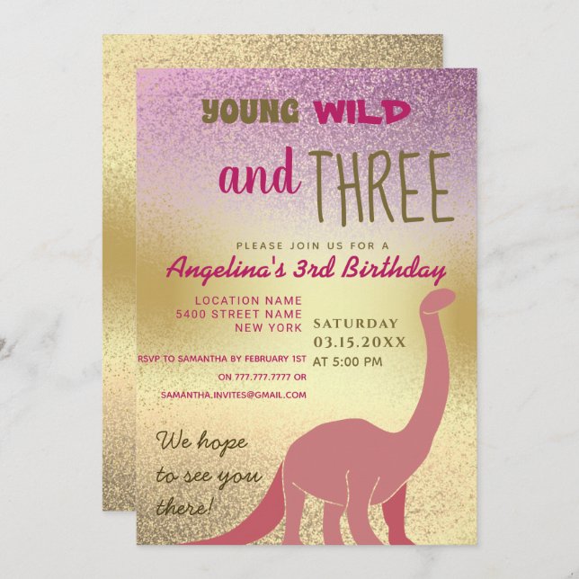 Invitation Young Wild et Three 3e anniversaire (Devant / Derrière)
